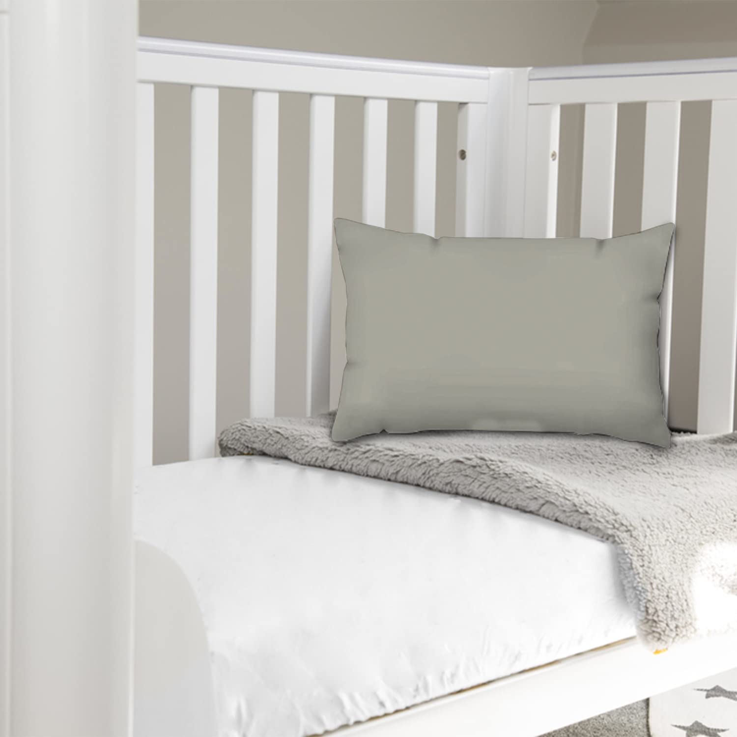 Pizuna Crib Pillow Cover 40x60cm Silver, 2pc 400 Thread Count 100% Long Staple Cotton Highly Breathable Sateen Weave Baby Toddler Pillow Cases For Boys And Girls By