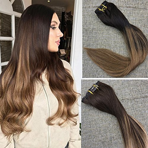 Full shine 16" 100gram 10 pcs balayage clip in human hair ex…