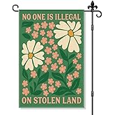 JQYCJTR No One Is Illegal On Stolen Land Garden Flag Double-Sided Yard Outdoor Decoration 12x18 Inch, Indigenous Rights Bohemian Floral Yard Decoration Garden Flag, Social Justice Outdoor Banner