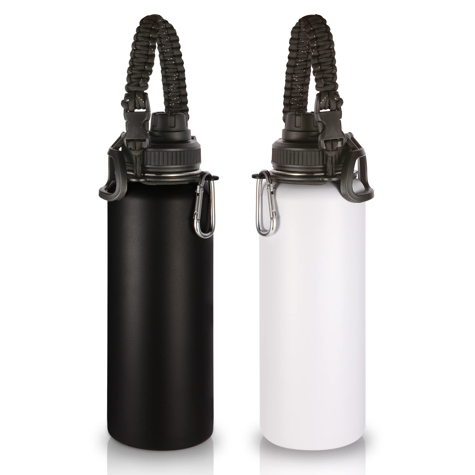 Volhoply Insulated Water Bottles Bulk 2 Pack, 1200ml Stainless Steel Sports Bottle with Paracord Handle & Spout Lid, Double Walled Vacuum Metal Big Water Cups with Wide Mouth for Hiking(Mix,2 Set)