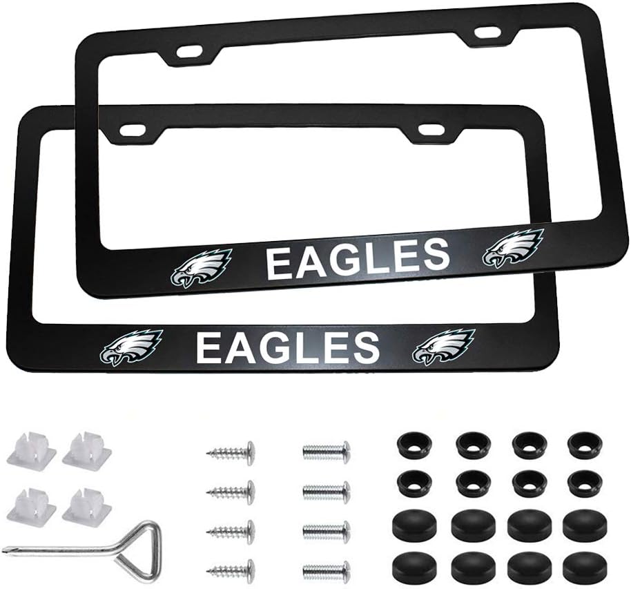 Wall Stickz AutoParts 2pcs License Plate Frames with NFL Emblem Stainless Steel Frame Fit US Standard Cars License Plate (Philadelphia Eagles)