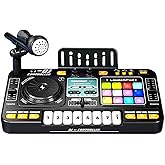 Asixxsix DJ Mixer Controller, Audio Mixer Board with LED Lights Sound Effects Piano Keys Karaoke Microphon for Kids Toddlers 