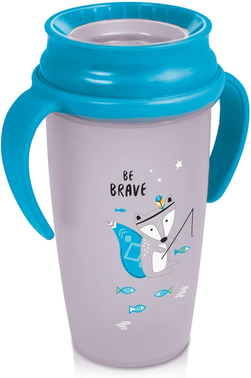 LOVI 360 Degree Toddler Trainer Sippy Cup | 14m+ | 350 ml | BPA Free | SteriTouch Antibacterial Protection | Profiled Handles | Innovative Sealing System | Easy to Clean | Indian Summer Active | Blue