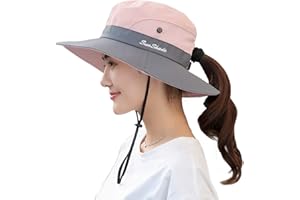 Muryobao Women's Ponytail Sun Hat UV Protection Foldable Mesh Wide Brim Beach Fishing Hat