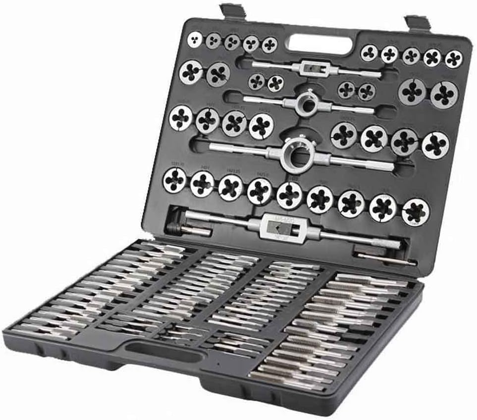 FinbFbay 110 Piece Tap and Die Set Tap and Die Tungsten Steel Tap and Die Metric Bolts Engineers Kit (110PCS)