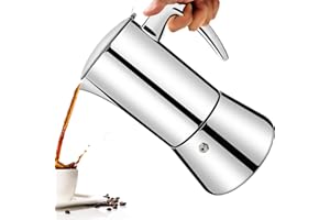 Vaolvpant No Coating 6 Cup Thickened 304 Stainless Steel Moka Pot Stovetop Espresso Maker Italian Coffee Machine 300ml 10.1oz Suitable for Gas Induction Stovetop Greca Coffee Maker Percolator