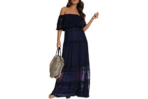 MERMAID'S CLOSET Women's Casual Off Shoulder Lace Maxi Dress Boho White Bridesmaid Wedding Evening Party Dresses