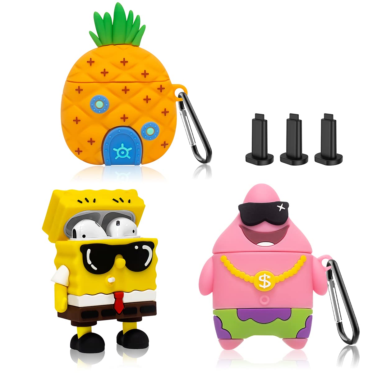 Photo 1 of [3 Pack] Funny Airpod Case for AirPod 2/1, 3D Cartoon Character Cute Airpods 1&2 Case Kawaii AirPods 1/2 Cover for Men Boys Gift Protective Silicone Case with Keychain Accessories