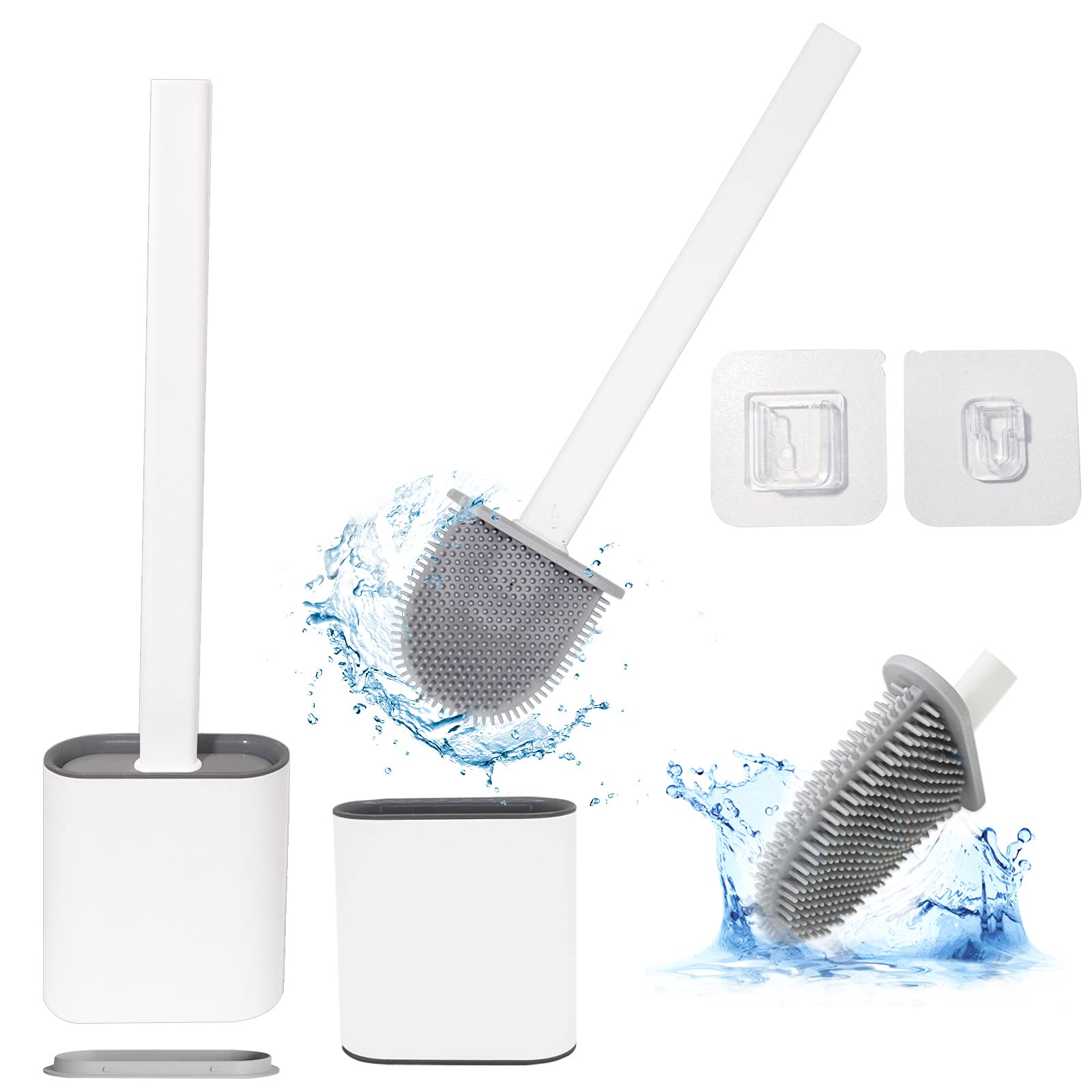 2 Pack Silicone Toilet Brush with Holder, Toilet Brushes Silicone for Bathroom Toilet (White)