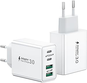 USB C Ladegerät, 2-Pack 40W 4 Ports Mehrfach Ladestecker Mit USBC Adapter - Schnellladegerät Netzteil für iPhone 17 16 15 14 13 Pro Max Plus 12 11 XS XR, Samsung, Handys