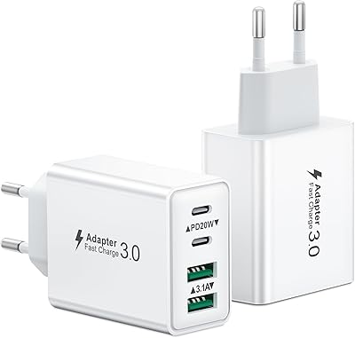 USB C Ladegerät, 2-Pack 40W 4 Ports Mehrfach Ladestecker Mit USBC Adapter - Schnellladegerät Netzteil für iPhone 17 16 15 14 13 Pro Max Plus 12 11 XS XR, Samsung, Handys