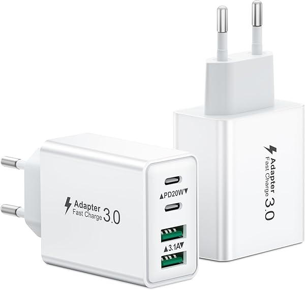 USB C Ladegerät, 2-Pack 40W 4 Ports Mehrfach Ladestecker Mit USBC Adapter - Schnellladegerät Netzteil für iPhone 17 16 15 14 13 Pro Max Plus 12 11 XS XR, Samsung, Handys