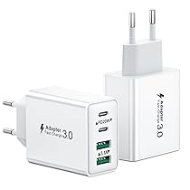 2-Pack Caricatore USB C Alimentatore, 40W 4-Porto Rapido Ricarica Presa USB Tipo C Caricabatterie Spinotto Multiplo USB Carica Spina Caricatore per iPhone 16 15 14 13 12 11 Pro Max XS XR SE,Samsung