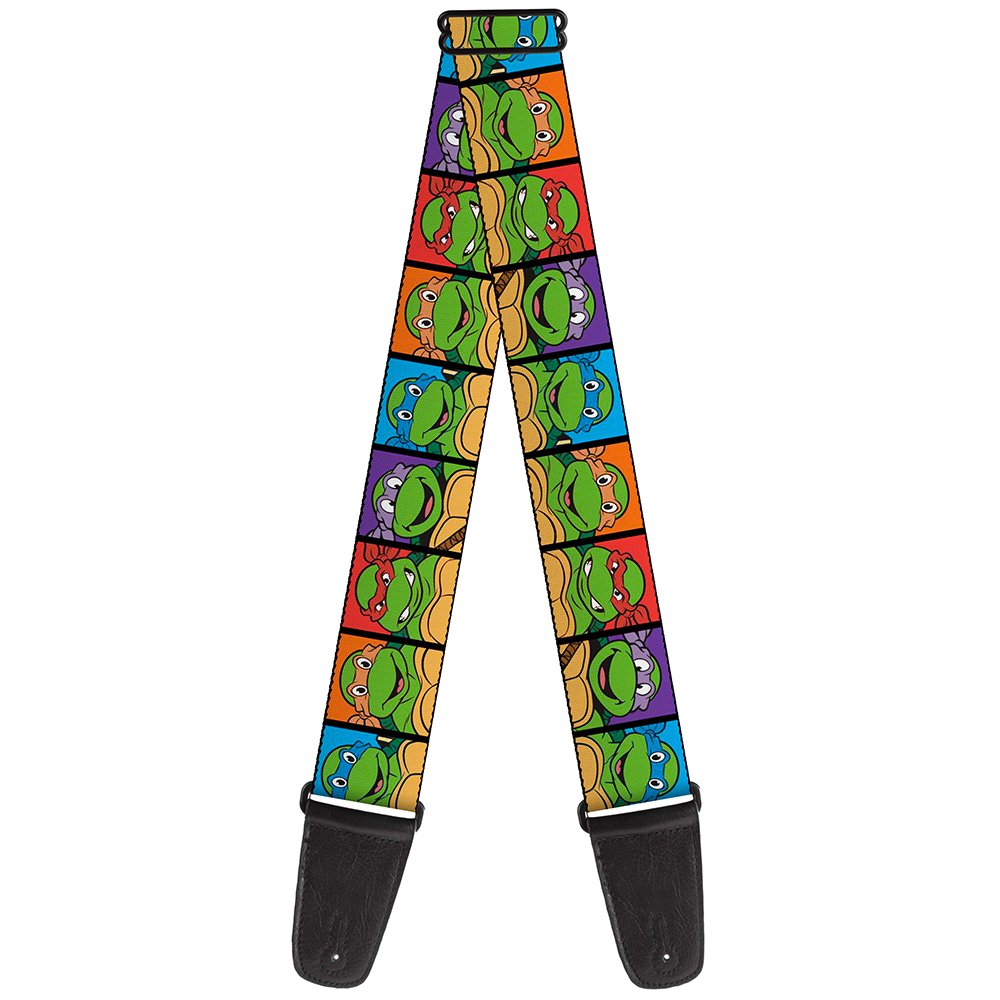 Teenage Mutant Ninja Turtles Buckle-Down Guitar Strap - Classic TMNT Face Blocks Black/Multi - 2" Wide - 29-54" Length