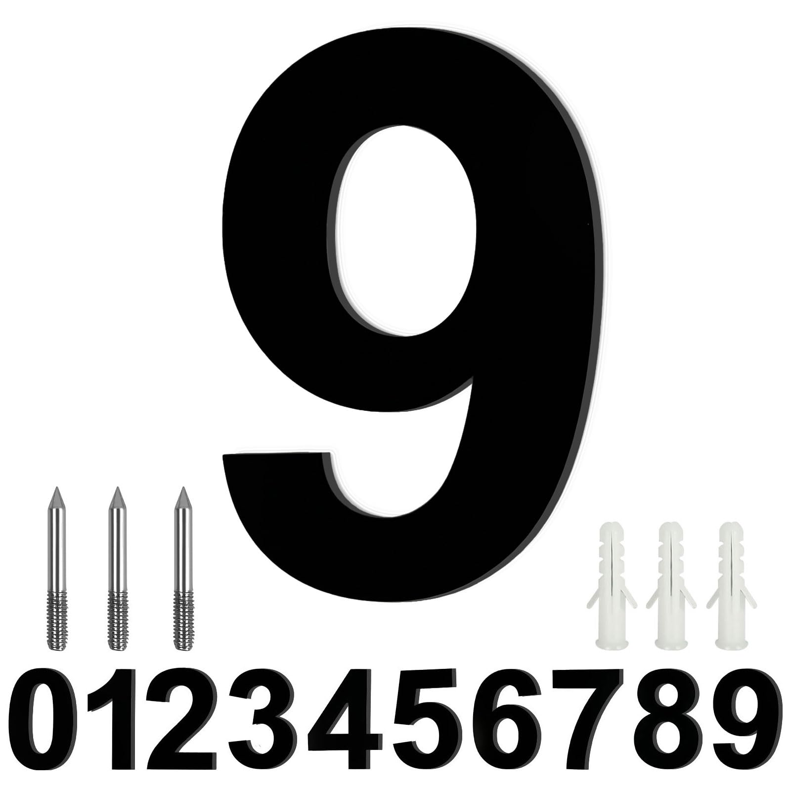 LUCKNIGHT House Numbers, Large Metal House Numbers, Floating Door Number, Made of Solid Stainless Steel, Flush Mount, for Outside Address Number Sign, 8 Inch (20.3 cm), Door Number 9