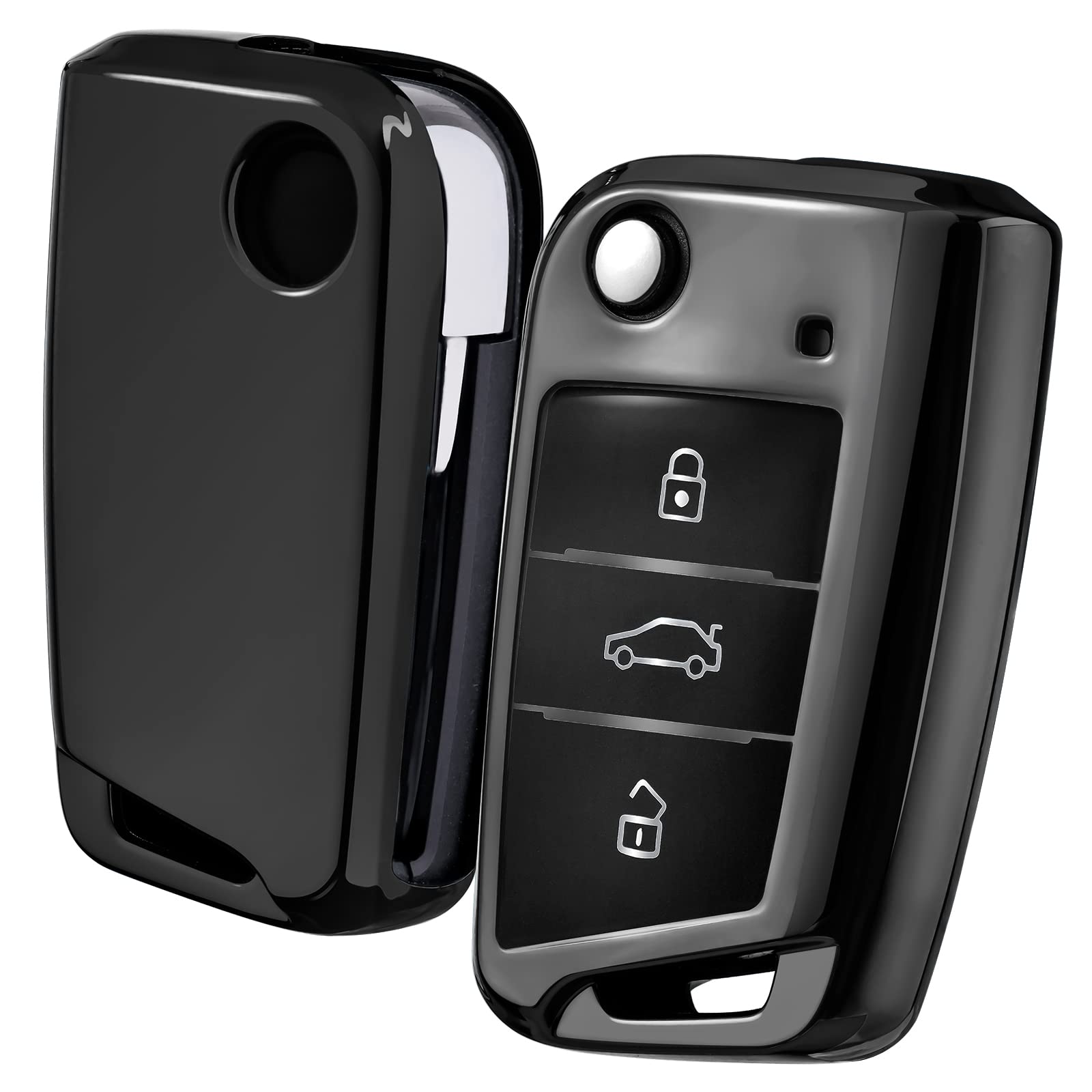 OATSBASF Car Key Cover Compatible with VW,Car Key Case for VW Golf 7 Polo Skoda Seat TPU Silicone 3 Buttons Box (Black)