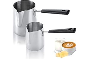 Dicunoy Set of 2 Milk Butter Warmer Pot, 12oz/22oz Turkish Coffee Pot, Stovetop Chocolate Melting Pan, Cezve Ibrik Briki Greek Arabic Coffee Maker for Maple Syrup, Sauce Heating, 18/8 Stainless Steel