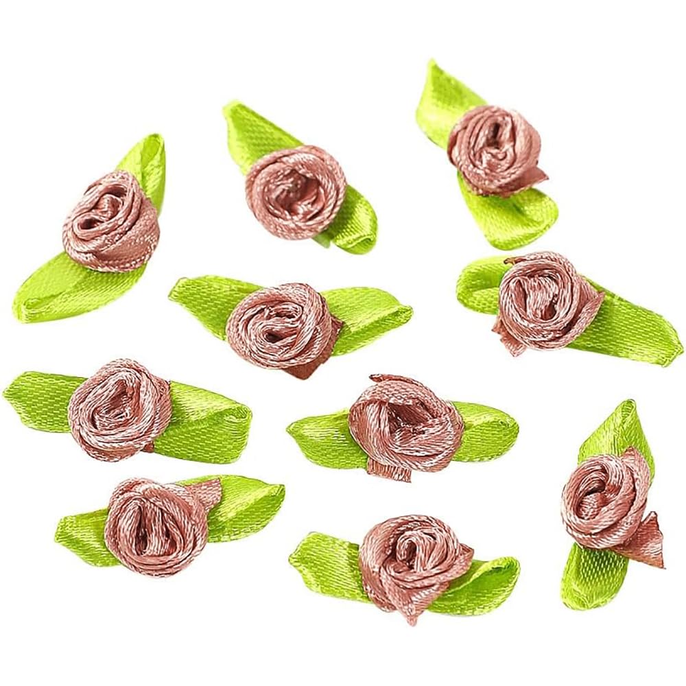 200 x mini Artificial Flowers Roses Heads,Bow Roses with Leaf,Rose Flower Heads Flower Heads for Crafts,Flower Appliques,Scatter Decoration for DIY Crafts,Garland Scrapbooking,Bean Paste