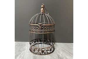SMILE DIARY Round Birdcages Vintage Decorative Iron Bird cage Wedding Decor Flower cage Decor Props Hanging Flower Frame Bird cage decorCenterpieces Small Birds Wedding Party Indoor Ourdoor Decoration (Bronze)