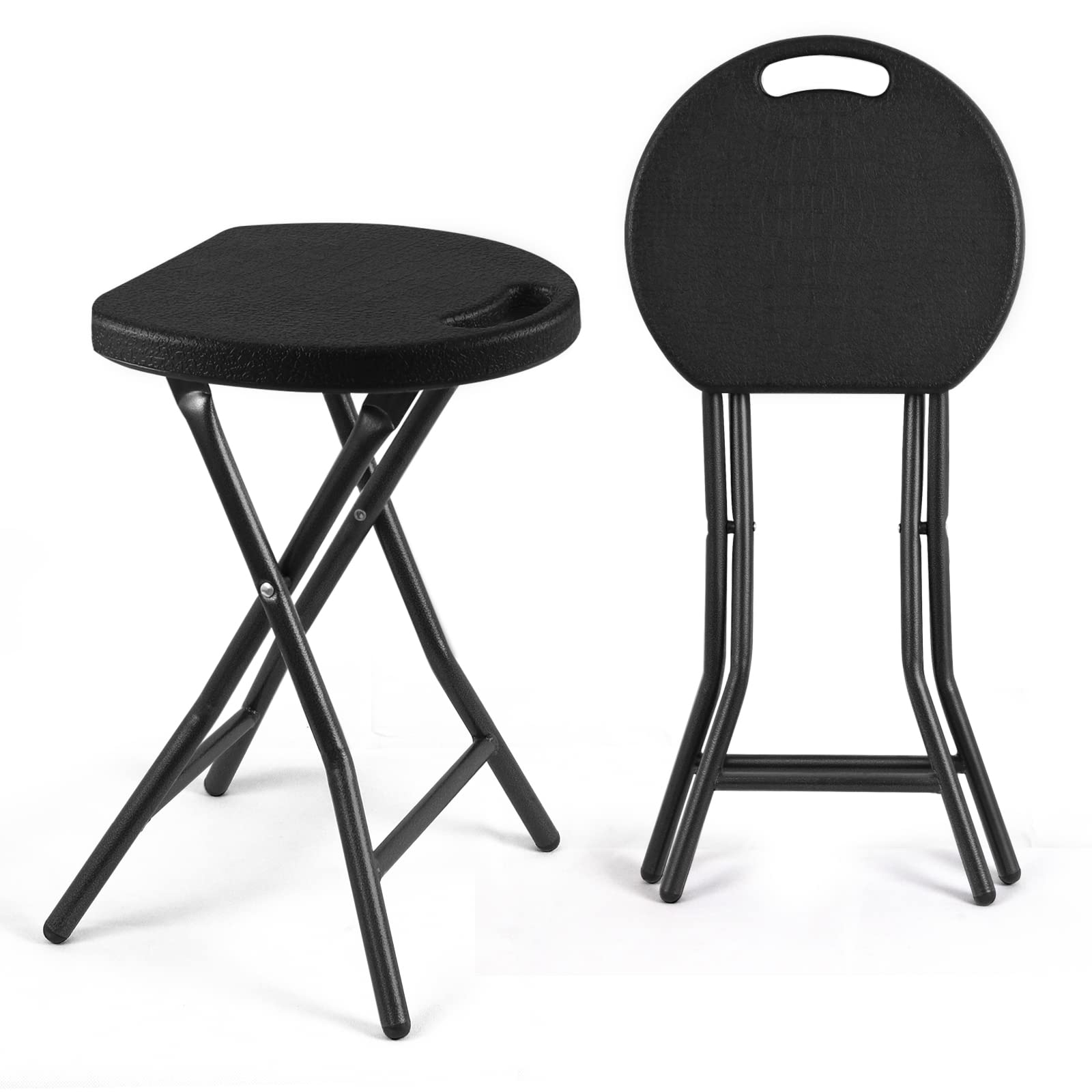 RFIVER Folding Stools,Set of Two,Light Weight Metal and Plastic Foldable Stools,136kgs Capacity,2-Pack Black,CH1001