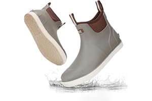 RIUETAR Men's Deck Boots Waterproof Fishing Rain Boots, Anti-Slip Rubber Boots Ankle Booties, High-Performance Footwear Chelsea Boots for Gardening Boating Camping Sailing
