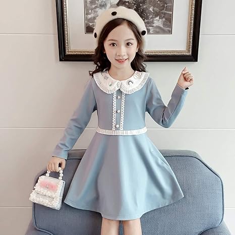 Amazon Co Jp Hudong 韓国子供服 女の子 子供服 長袖 花 レース襟 ドレス キッズ 上品 ワンピース 秋着 入学式 発表会 結婚式 110 1 130 140 150 160cm Color K Size 1码 ホーム キッチン