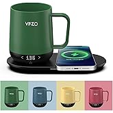 VFZO Temperature Control Smart Mug, Self Heating Coffee Mug LED Display, 180 Min Battery Life - Hot up to 149℉ Fast Wireless Charger Base Improved Design(12oz, Turquoise)