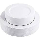 FLOWERCAT 60PCS White Plastic Plates - Heavy Duty White Disposable Plates for New Year Party/Wedding -serve for 30 guests Include 30PCS 10.25" & 30PCS 7.5" Plates for Party