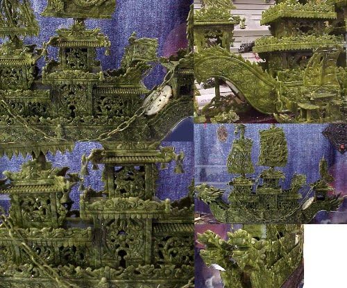 Large Jade Ship 100 cm Long - Hand Carved Intricate Detail