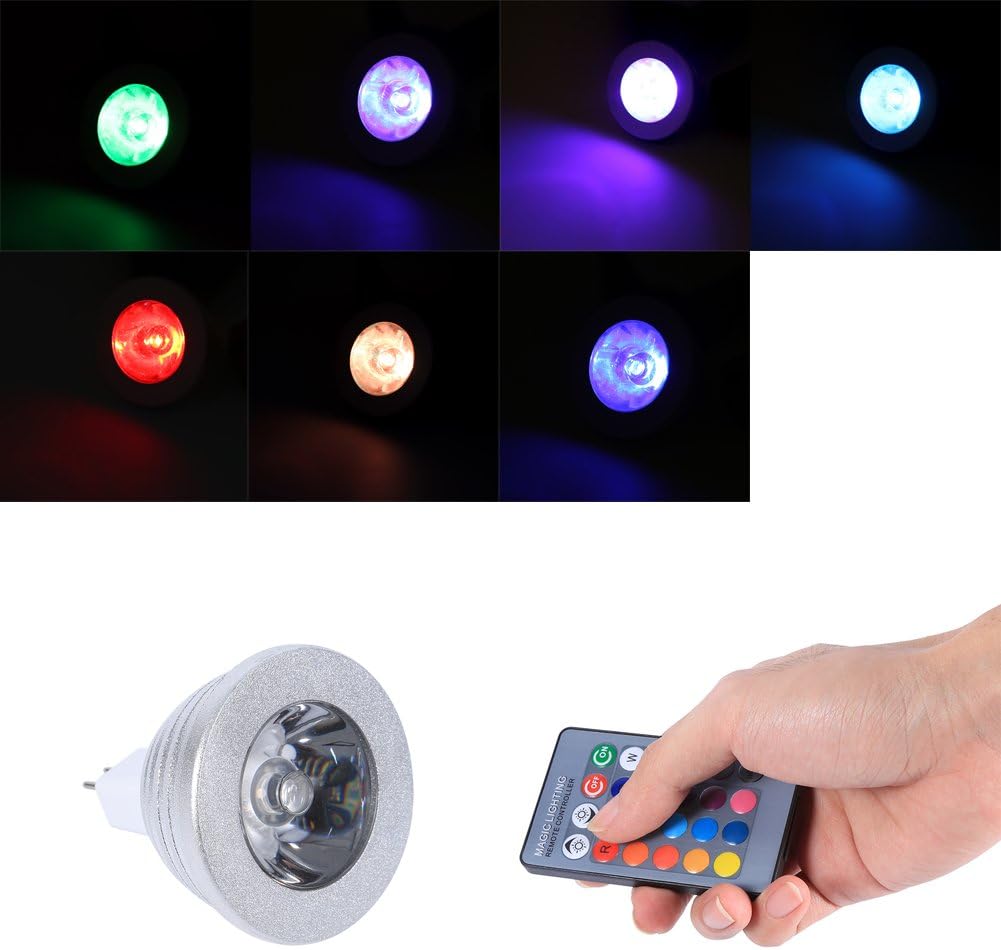 Zerodis LED Light Color Changing Lamp Bulb, MR RGB 3W 16 Color LED Light Bulbs with Remote Control for Home Bar 12V-24V - Image 3