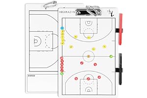 HIGHRAZON Magnetic Basketball Coaches Clipboard, White Double-Sided Dry Erase Coach Board, Tactics Whiteboard with Color Magnetic Sticker and 2 Marker for Coaches Gift