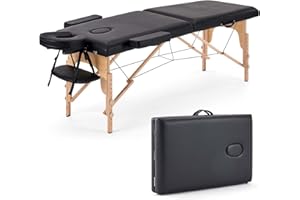 Rowill Portable Massage Table, Lightweight Sturdy Wooden Frame Massage Bed with Accessories Carrying & Non-Woven Bag, Adjustable Height, Foldable Tattoo Bed Ideal for Facial Care Spa Lash, Black