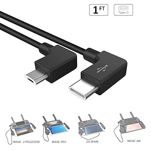 Compatible Micro USB to Type C Data Cable 11.8 inch 90 Degree Video Data Cable for DJI Mavic 2 Zoom/Mavic 2 Pro/Mavic Air/Mavic Pro/Mavic Pro Platinum/Spark for Cellphone/Tablet (Black)