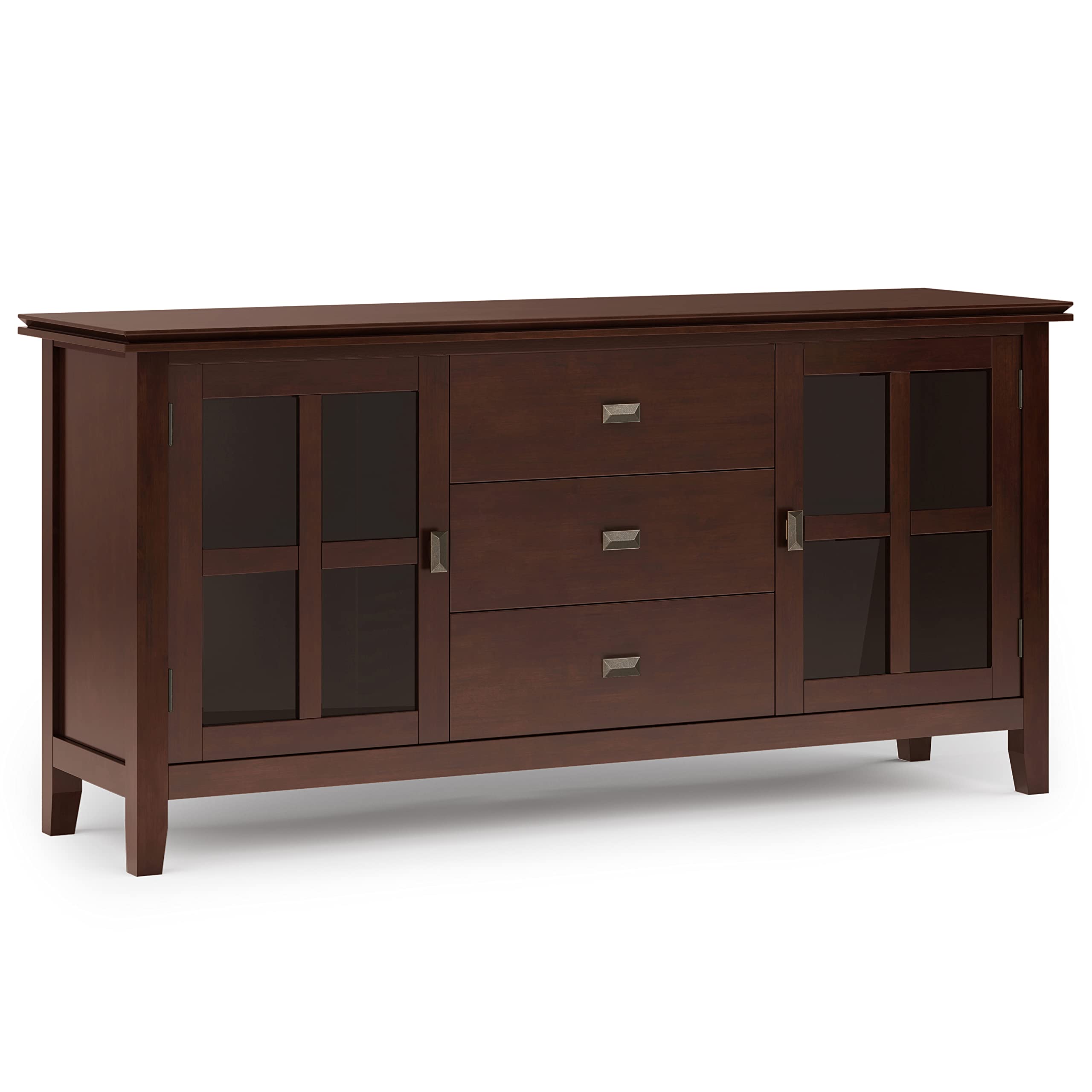 Photo 1 of SIMPLIHOME Artisan Buffet - 60 inch Wide Solid Wood 3-Door Sideboard Buffet in Russet Brown, Contemporary Storage Cabinet for Dining Room or Kitchen with Adjustable Shelves and Bronze Hardware