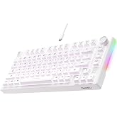 DAREU EK75 Wired Mechanical Keyboard,75% Keyboard with Volume Knob,Gasket Mount Mechanical Gaming Keyboards,81 Keys Rainbow Sidelit,PBT Keycaps,Linear Dream Switch for PC Laptop - White