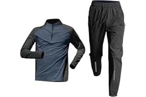 Gym Clothes Men Quick Drying Workout Athletic Set 2 Piece Half-Zip Long Sleeve Shirt and Pant Sports Jogging Suit
