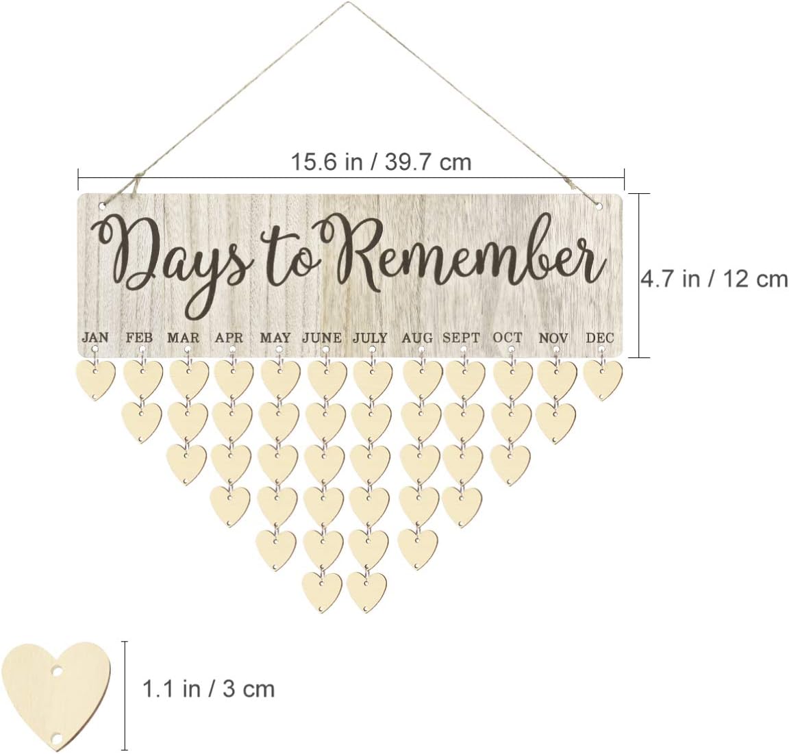 Amosfun Hanging Reminder DIY Wooden Calendar Birthday Reminder Plaque Memo Calendar Home Decor for Home Club Office - Image 5