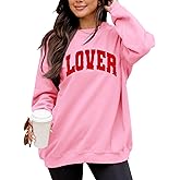 LETSEE Womens Valentine Crewneck Sweatshirt Letter Chenille Patch Long Sleeve Pullover Tops Oversized Clothes