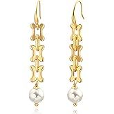 Long Pearl Dangle Earrings for Women 18K Gold Plated Long Dangle Drop Earrings Metal Chain Earrings Wedding Bridesmaid Jewelry
