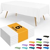 Smiry Plastic Disposable Waterproof Table Cloth - 54 x 108 Inch, 6 Packs | Leakproof &amp; Sturdy Tablecloths for 6 FT Rectangle Table, Outdoor Table Cover for Party, Birthday and Picnic, White