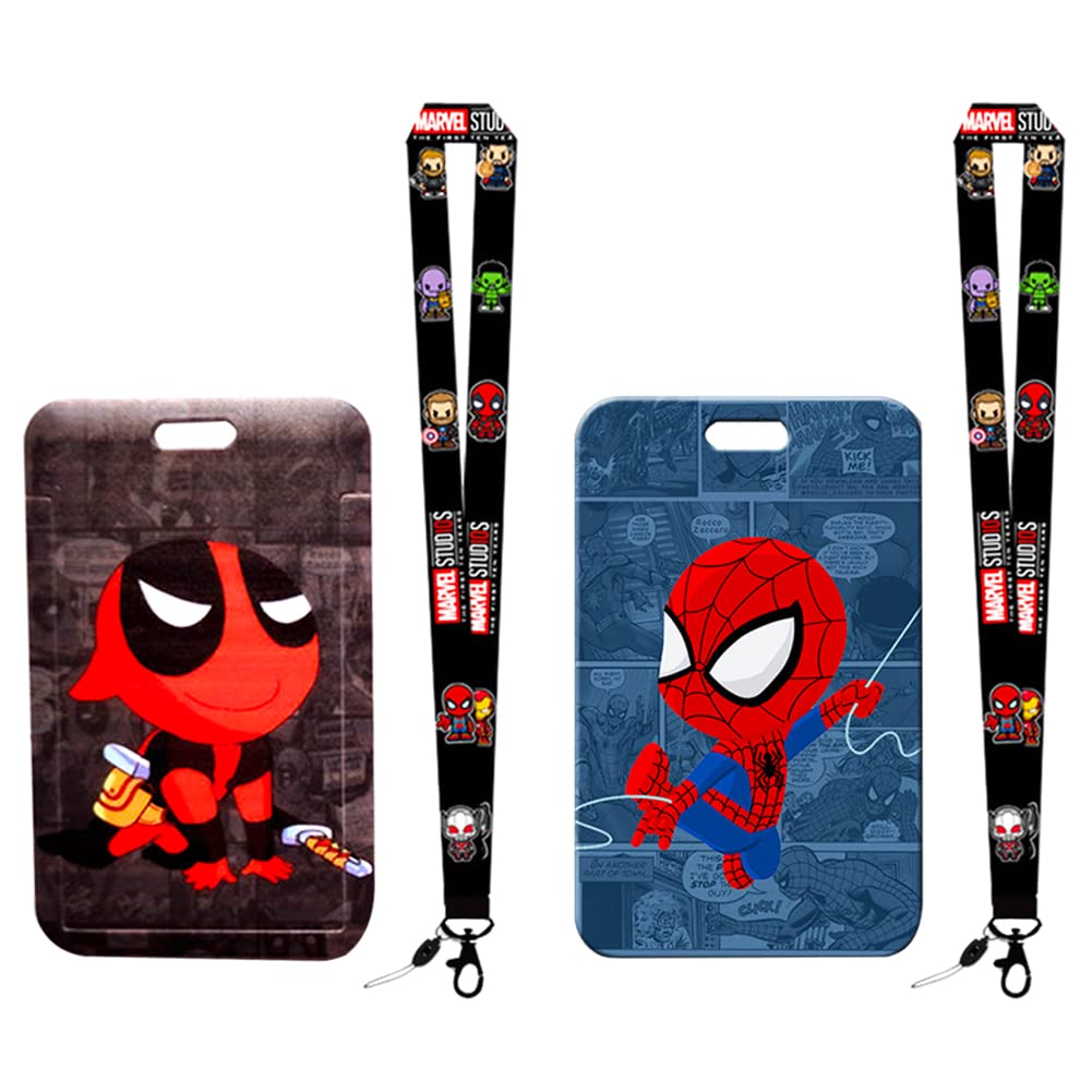 BESTZY Lanyard Neck Strap, 2 Pieces Marvel Lanyard with Card Holder, Child Lanyard Neck Strap, Lanyard with Badge Detachable Lanyard Card Holder for ID Card