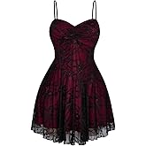 BEAUDRM Women's Plus Size Y2k Floral Gothic Dress Mesh Lace Goth A Line Mini Dresses Grunge Ruched Short Cami Sundress