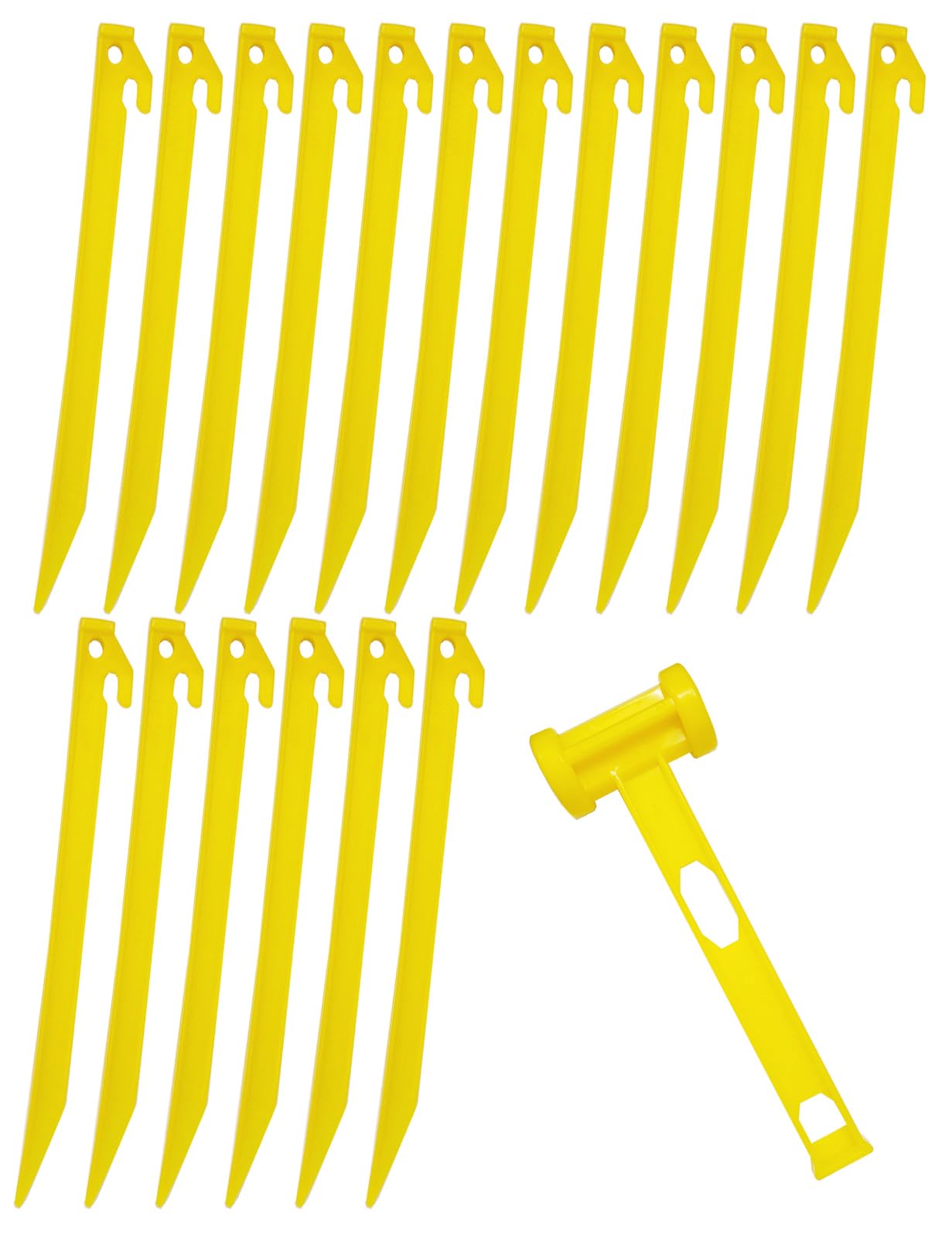 18Pcs 35cm Extra Long Durable Plastic Tent Pegs Spike Hook Awning Camping Caravan Pegs Accessory with Hammer