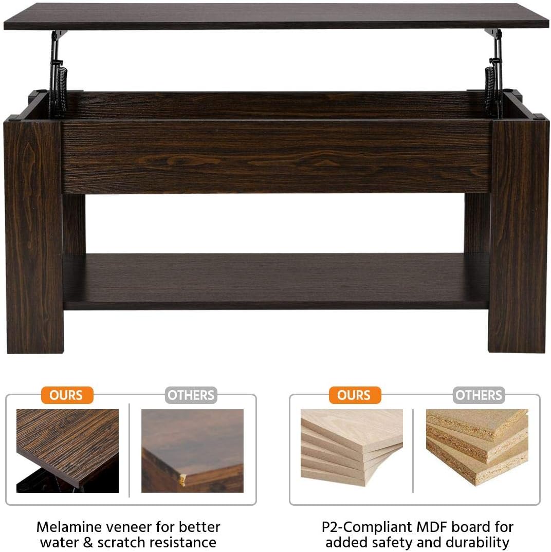 Yaheetech Adjustable Lift Top Coffee Table - with Hidden Storage Compartment for Living Room Espresso: Kitchen & Dining