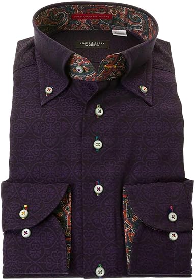 Amazon ワイシャツ メンズ Louis Clerk ルイス クラーク 綿 100 パープル ボタンダウン 長袖 ドレスシャツ カッターシャツ シャツ 柄シャツ 派手シャツ Rld528 161 シャツ 通販