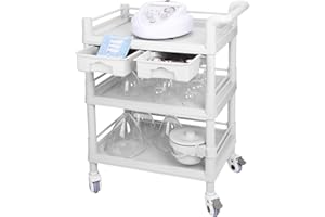 CENOZ Beauty Salon Trolley Cart, Esthetician Cart with Wheels & Bucket and 2 Big Drawer, 3 Tier Heavy Duty SPA Cart, Load 330lbs, 360° Rotate Silent Wheels for Beauty Salon SPA Hospital Office Lab Cart
