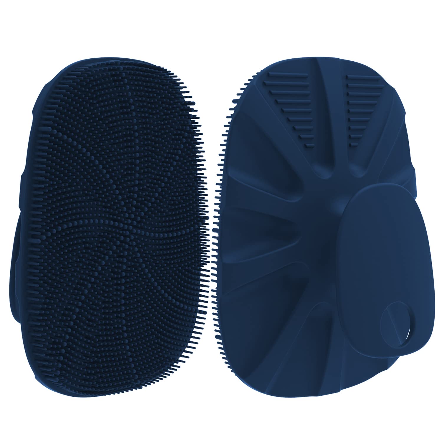 HIEERBUS Silicone Body Scrubber Shower Bath Brush for Nourishing, Cleaning & Exfoliating of Women Men - No-Slip Handle,Lather Well, Long Lasting & Easy to Clean More Hygienic,1 Pack, Dark Blue