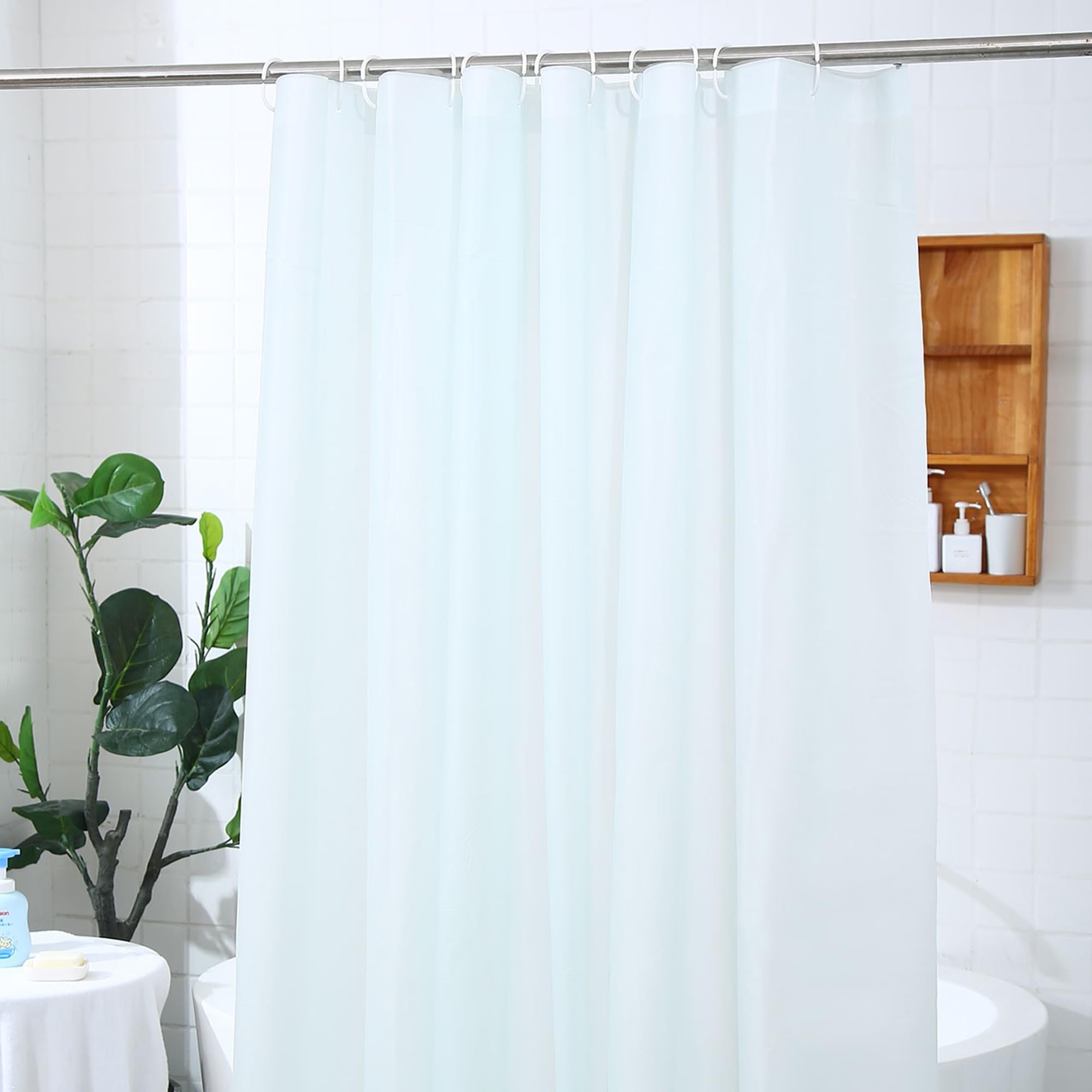 Trimming Shop Shower Curtain With 12 Hooks, Mold and Mildew Resistant 72x72 Inch Long, Washable PEVA Plain Bathroom Curtains, Shower Curtain Liner 180 x 180cm Long, Clear