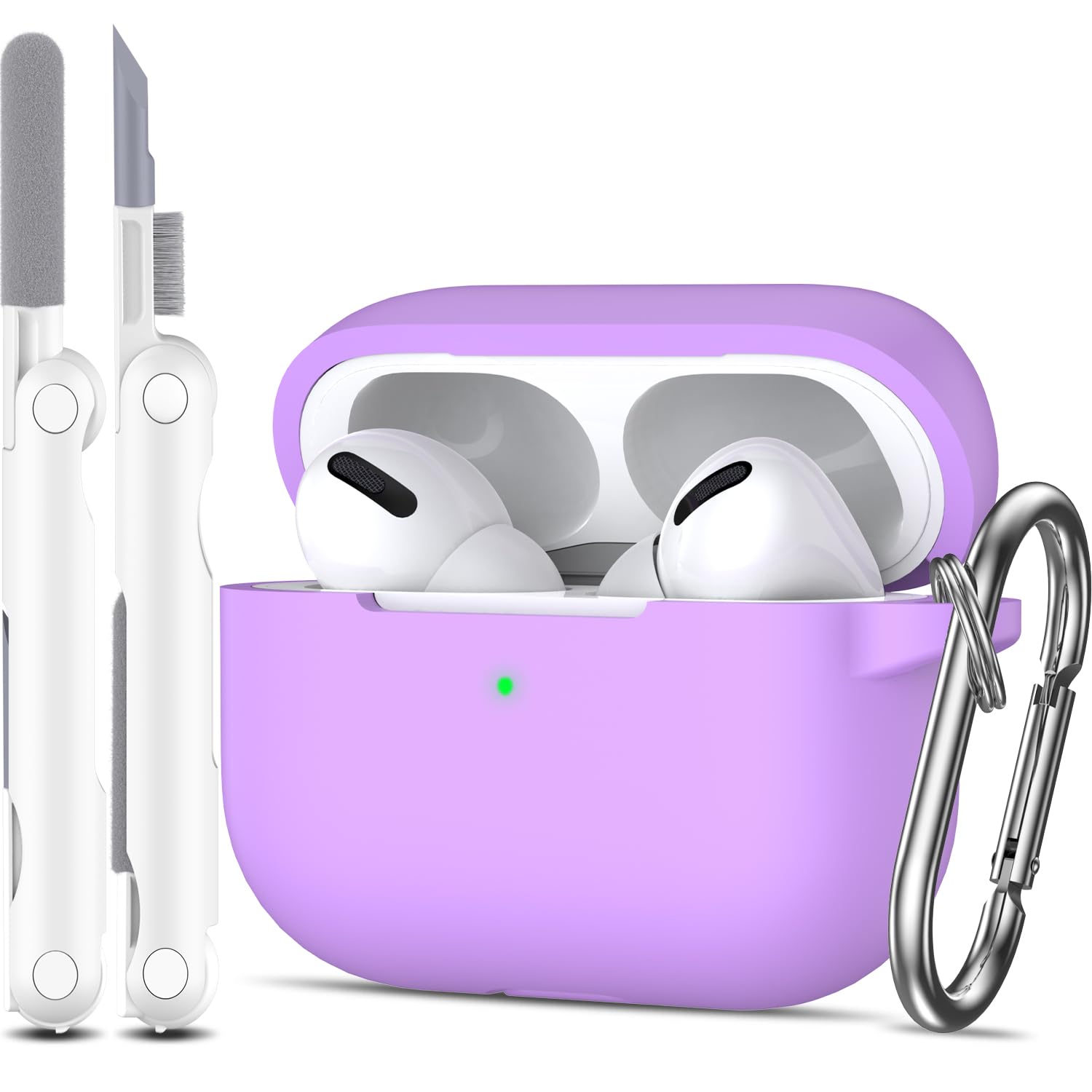 MHYALUDO Compatible with AirPods Pro Case Cover, Anti-Fall Soft Silicone Shock-Absorbing Protective Compatible with AirPods Pro Case Skin Touch with Keychain and Cleaning Kit, Lavender
