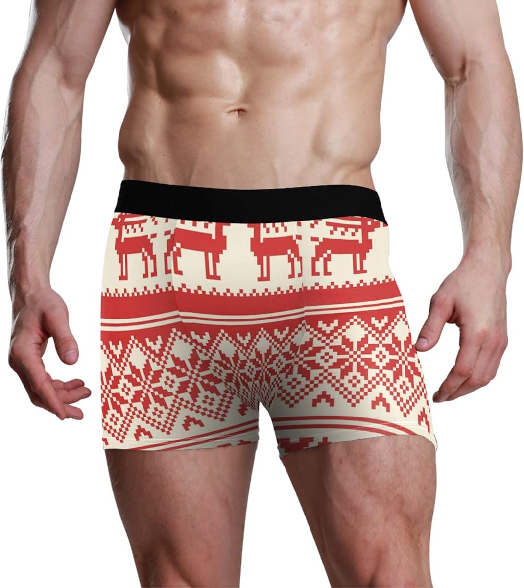 LENNEL Soft Unique Red Christmas Reindeer Stretch Breathable Cozy S Mens Christmas Underwear